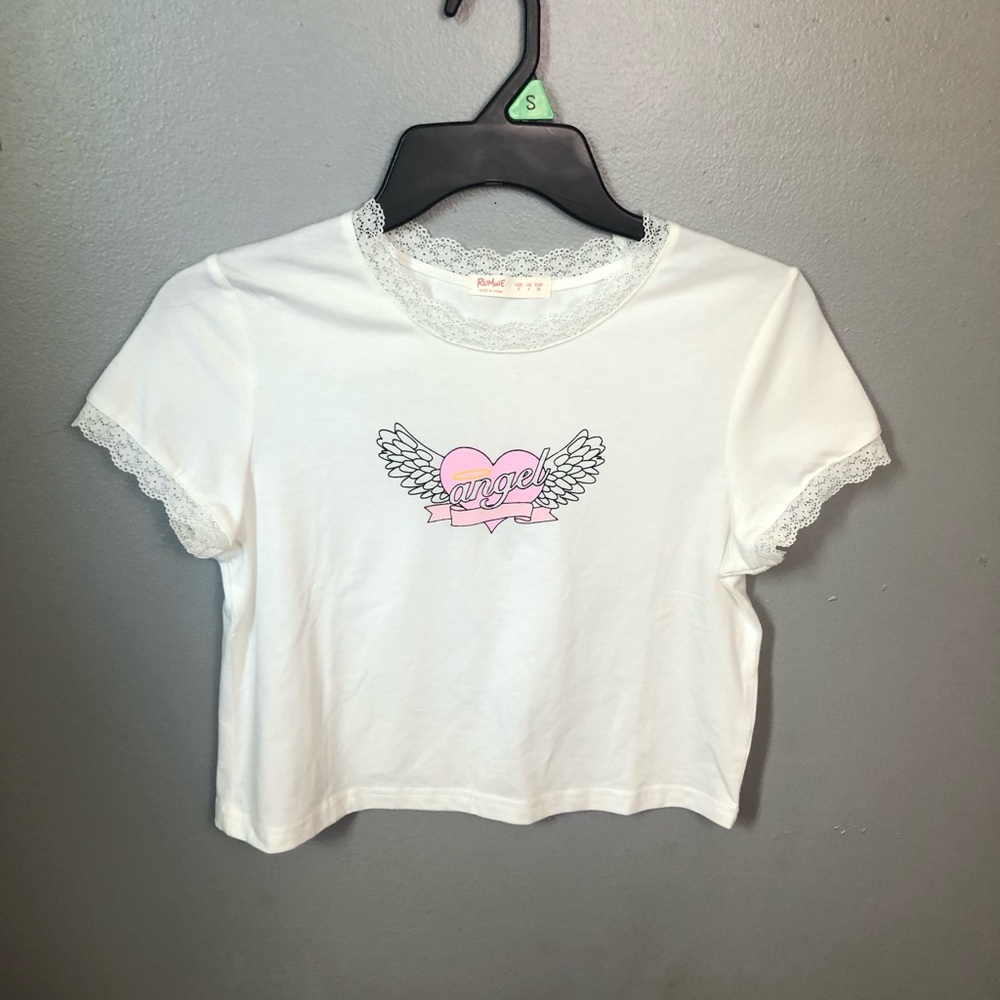 White Lace Angel Crop Tee